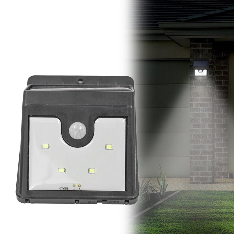 Luminaria Parede Painel Solar 4 Leds Sensor Movimento Luz