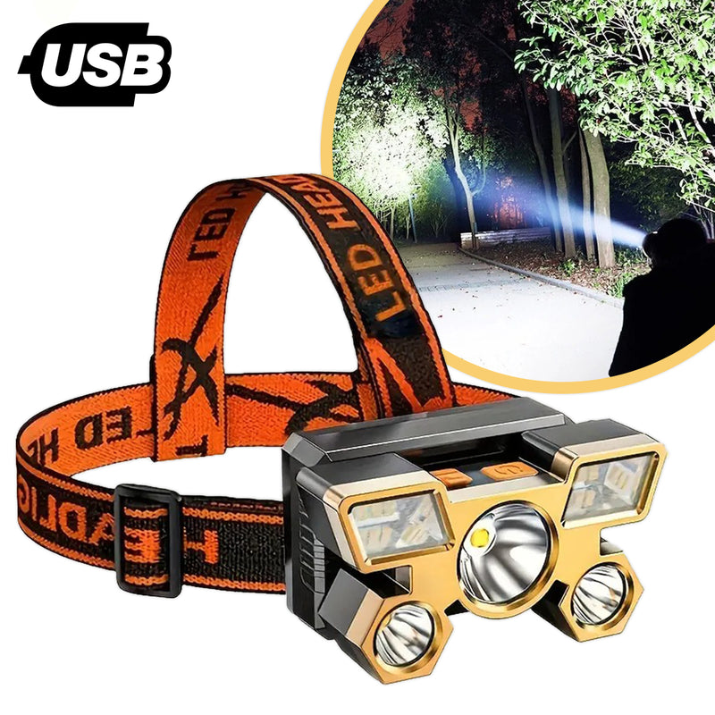 Lanterna De Cabeça LED Longo Alcance Recarregável USB Camping