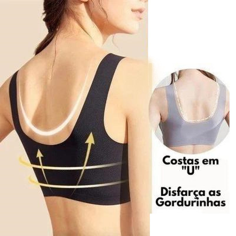 Sutiã Top Diva Conforto Sem Costura Push Up Bojo Removivel Preto