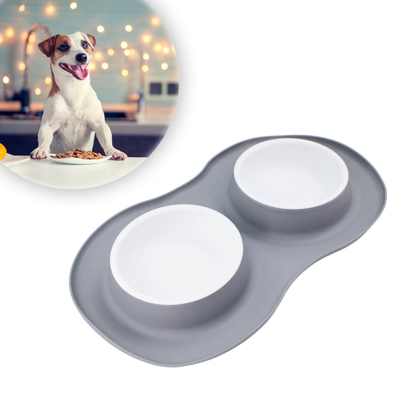 Comedor Pote Para Ração Agua Tigela Duplo Cachorro Gato Silicone